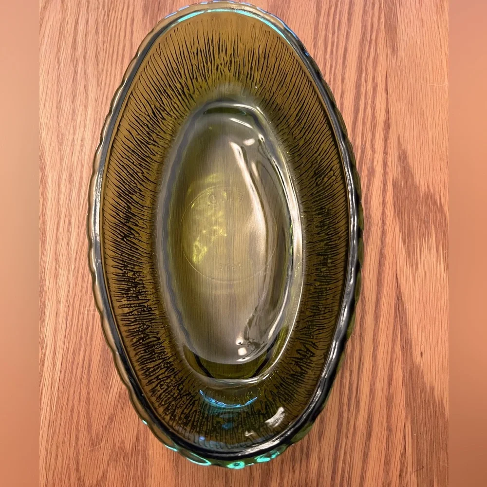 Vintage Green Glass Oval Bowl/Planter/Vase